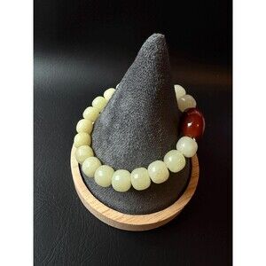 Natural White Jade Red Agate Beaded Bracelet Handmade Stretch bracelet